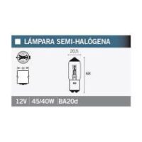 LAMPADA FAROL 12V 45/40W BA20D SEMI HALOG. VICMA